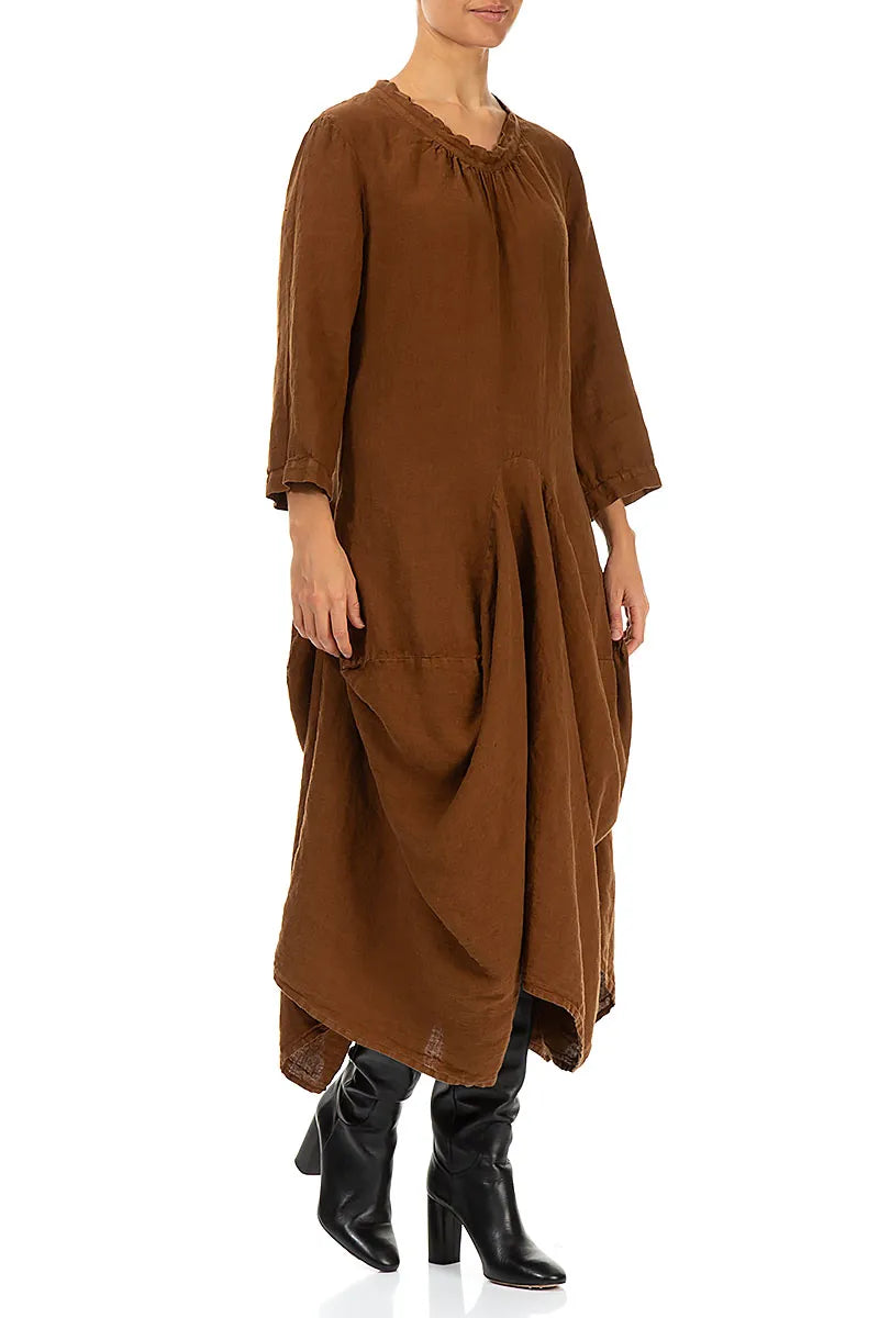 Draped Aged Copper Linen Dress