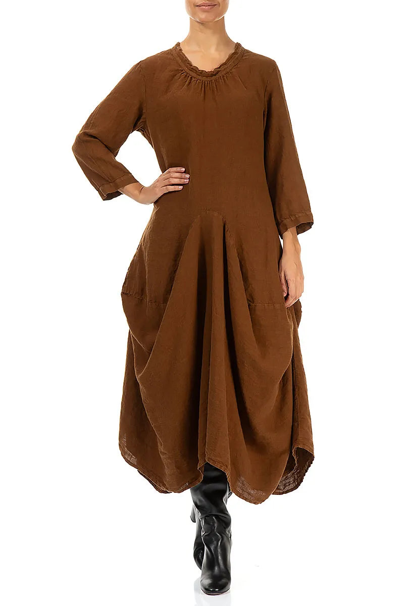 Draped Aged Copper Linen Dress