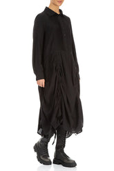 Draped Black Silk Bamboo Tuck Dress 4