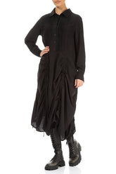 Draped Black Silk Bamboo Tuck Dress 5