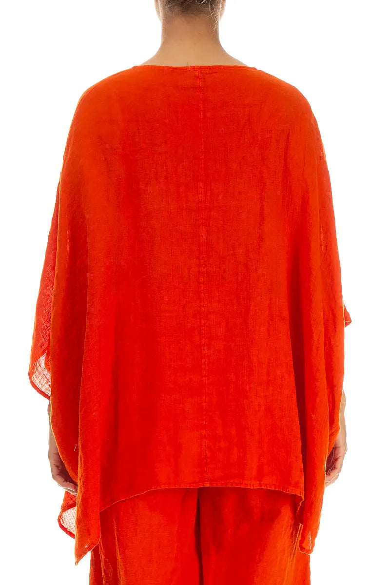 Draped Flame Orange Gauze Linen Blouse 3