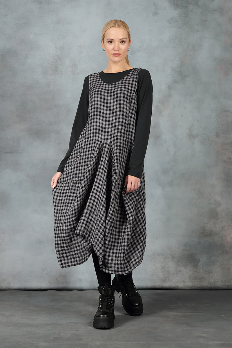Draped Grey Check Linen Dress 6