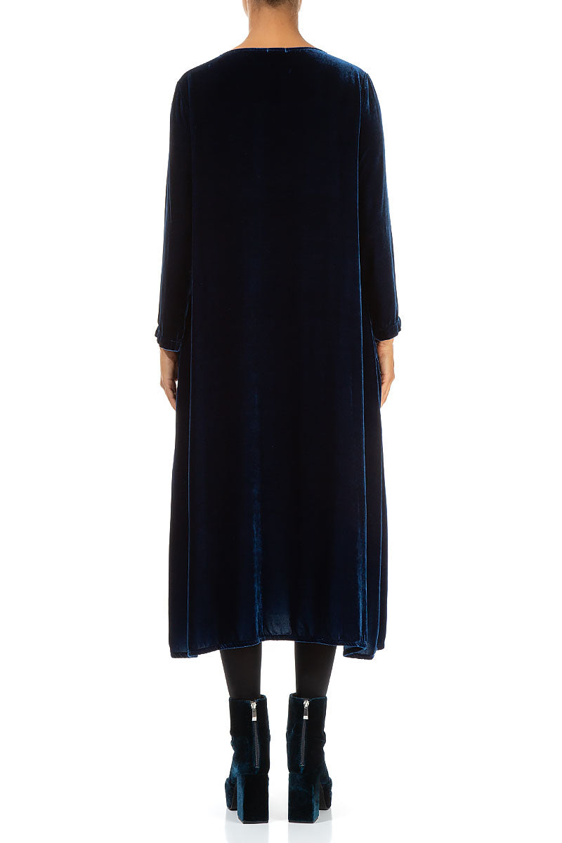 Draped Royal Blue Silk Velvet Dress