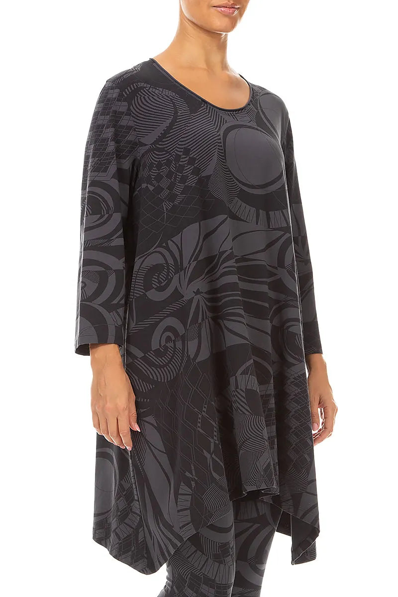 Dropped Edge Charcoal Orbit Cotton Tunic