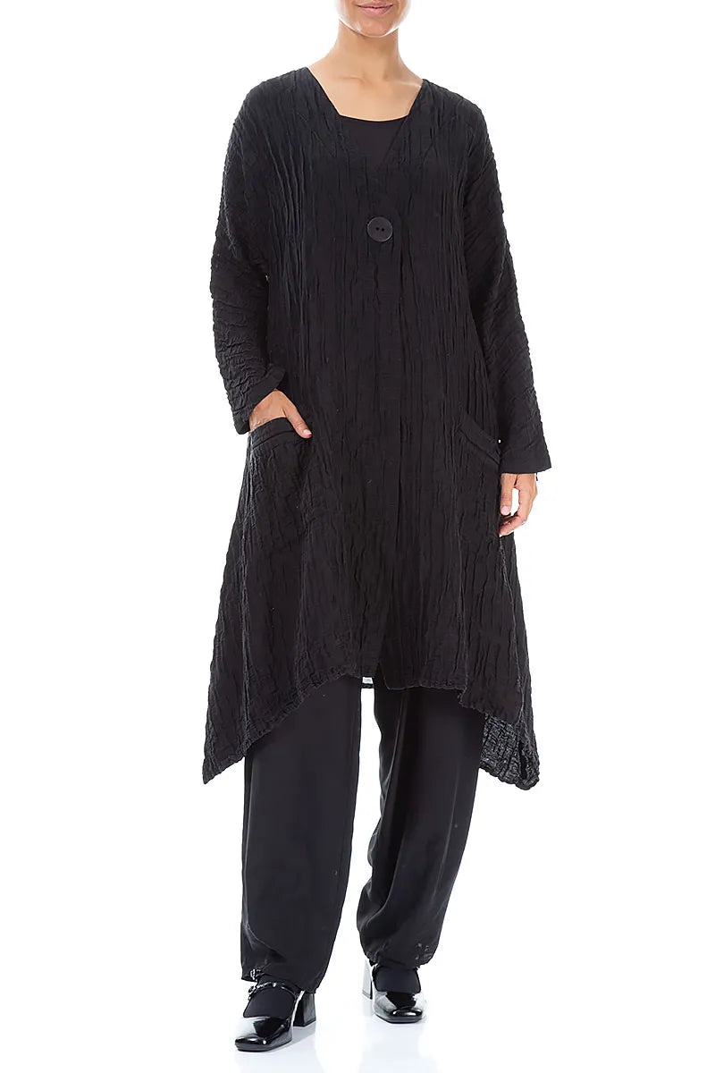 Dropped Edge Crinkled Black Silk Jacket 4