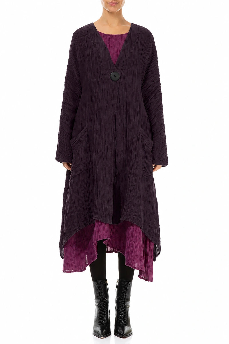 Dropped Edge Crinkled Deep Plum Silk Jacket