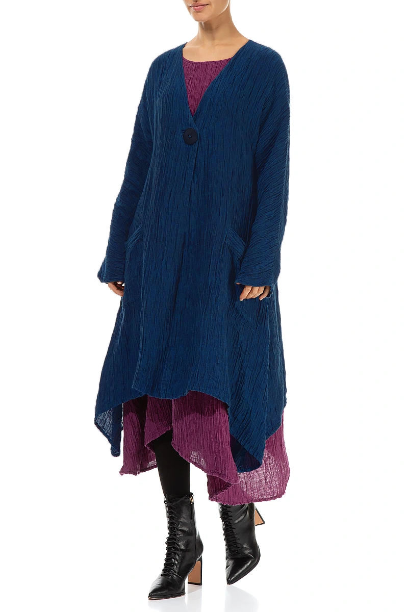 Dropped Edge Crinkled Sapphire Silk Jacket 3