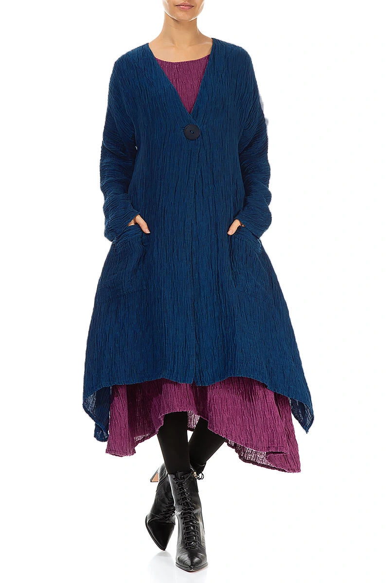 Dropped Edge Crinkled Sapphire Silk Jacket 4