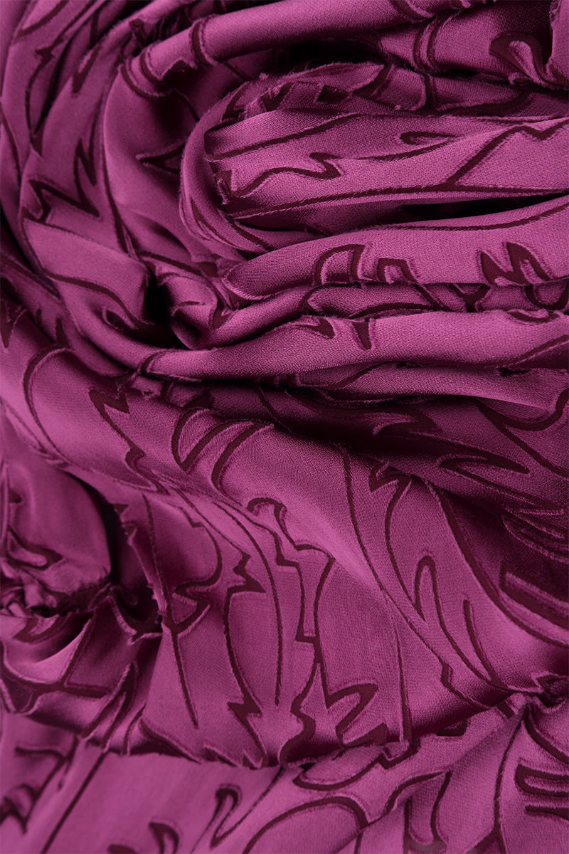 Dropped Edge Magenta Devoré Feather Silk Tunic 5