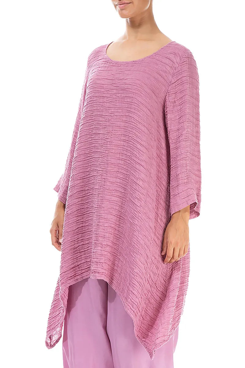 Dropped Edge Mauve Taupe Crinkled Silk Tunic 3