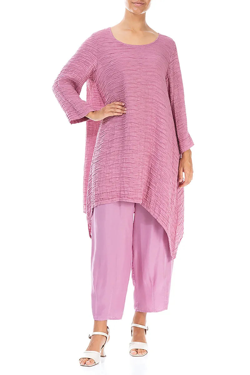 Dropped Edge Mauve Taupe Crinkled Silk Tunic 4