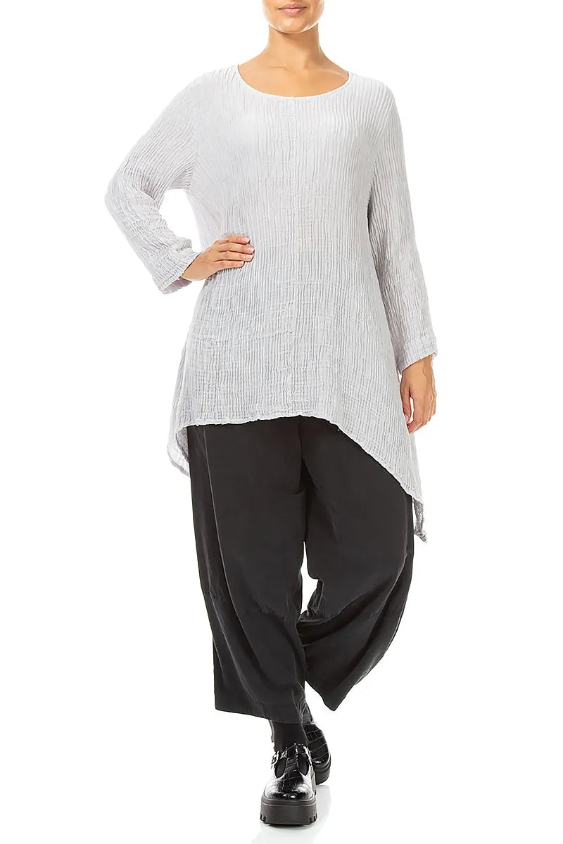 Dropped Edge Pearl Grey Plissé Silk Tunic 4