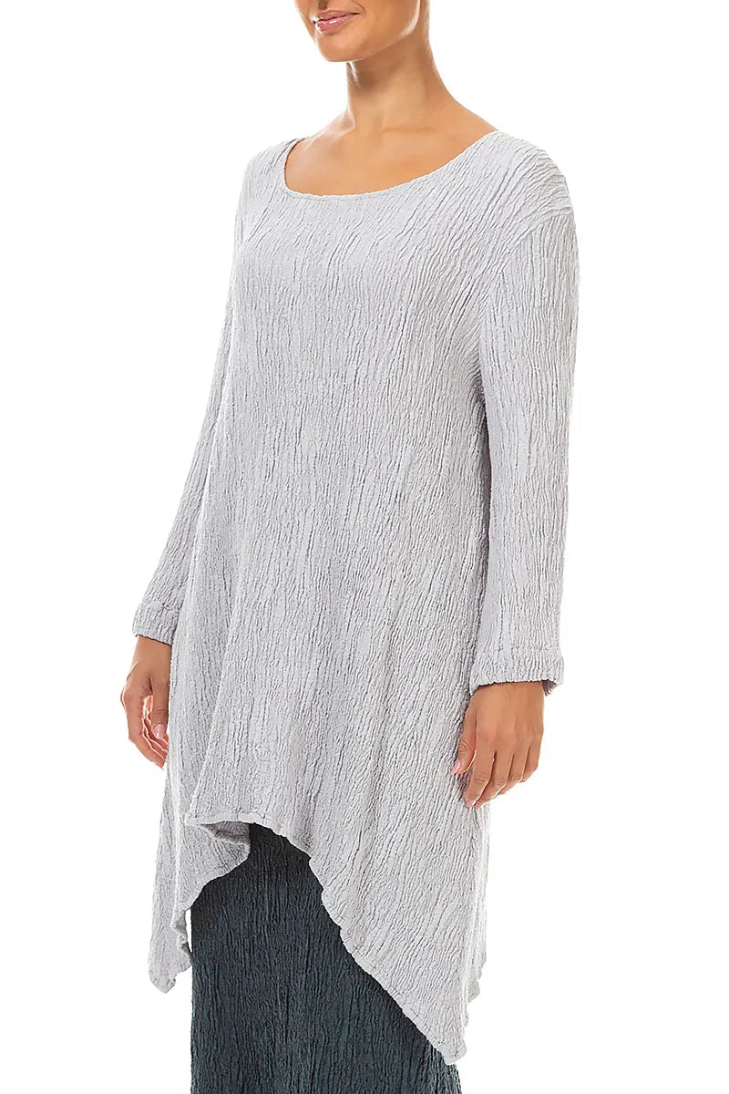 Dropped Edge Pearl Grey Textured Silk Linen Tunic 4