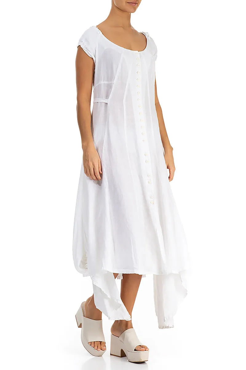Dropped Sides White Linen Dress 4