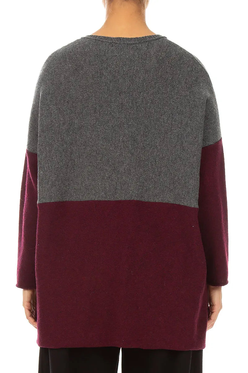 Dual Grey & Deep Red Merino Wool Sweater 2