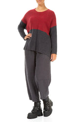 Dual Ruby Red & Dark Grey Wool Sweater 4
