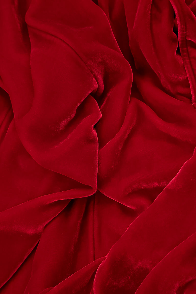 Elegant Cherry Red Silk Velvet Dress