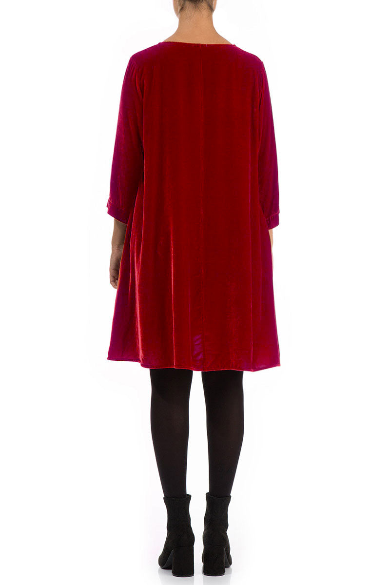 Elegant Cherry Red Silk Velvet Dress