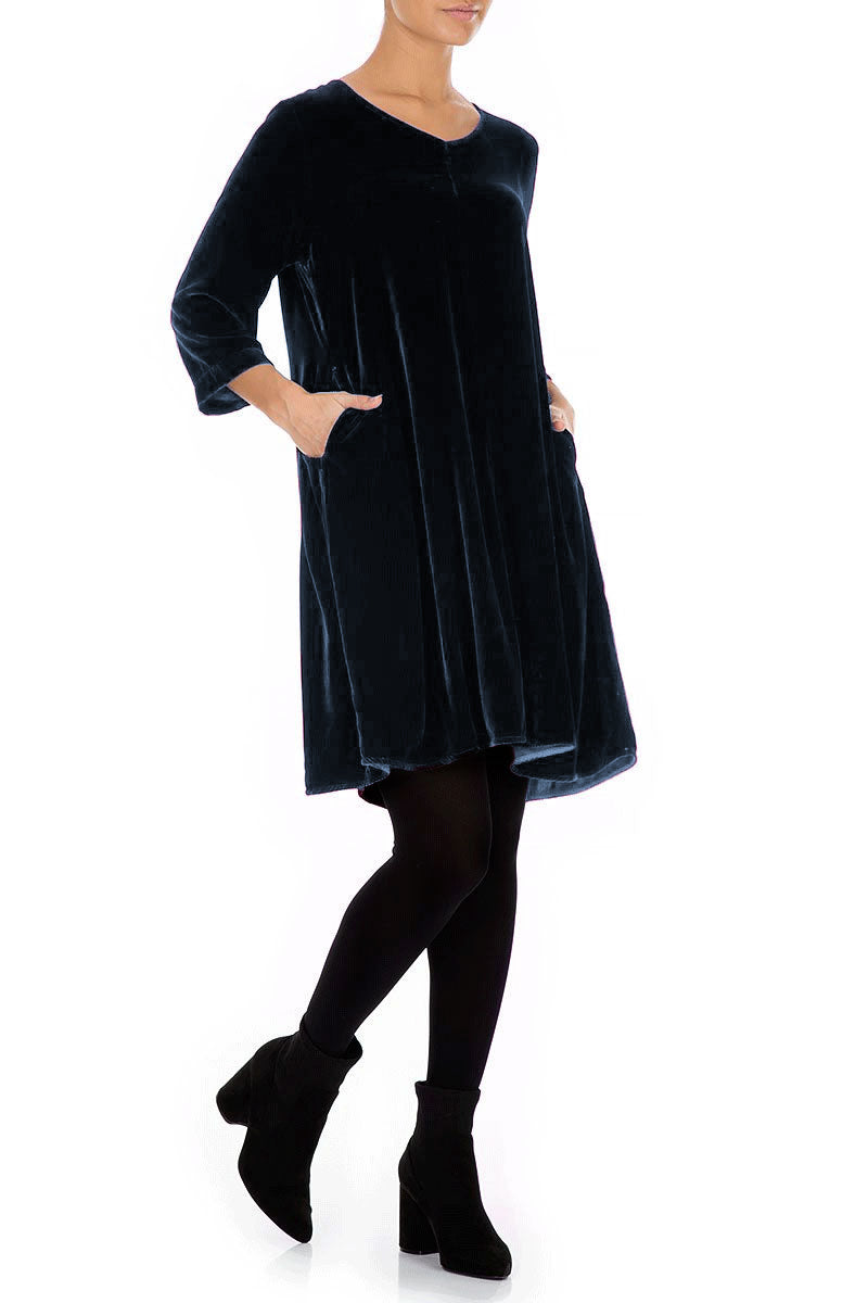 Elegant Royal Blue Silk Velvet Dress