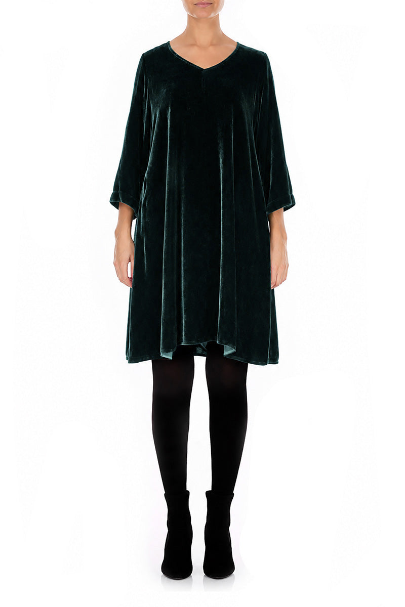 Elegant Deep Turquoise Silk Velvet Dress