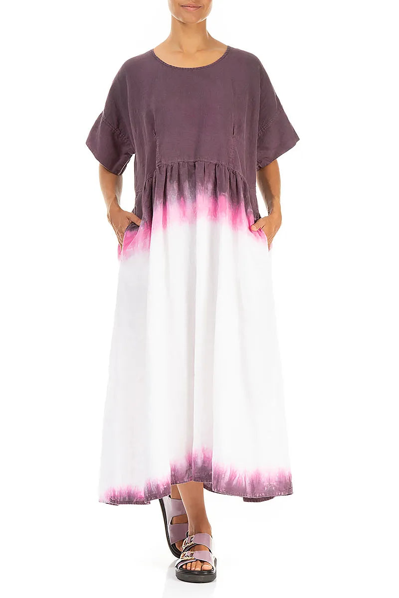 Empire Waist Amethyst Bloom Ombré Linen Dress 4