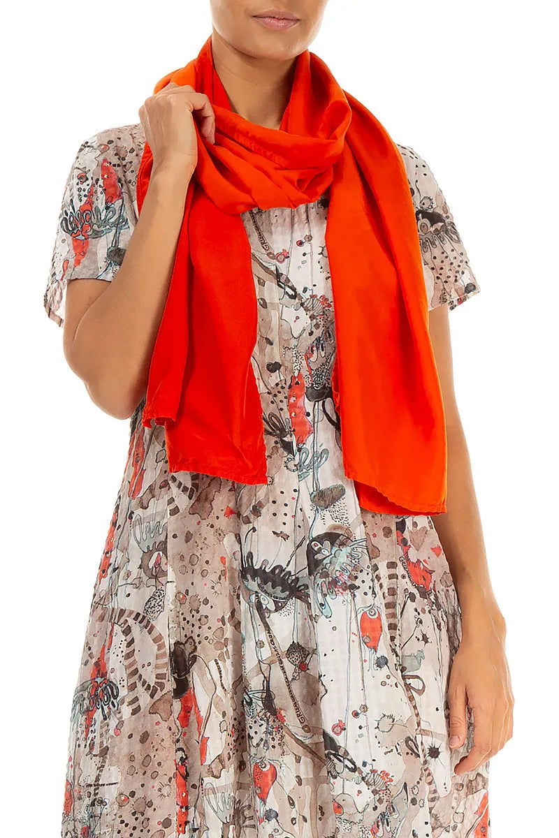 Flame Orange Pure Silk Scarf 4