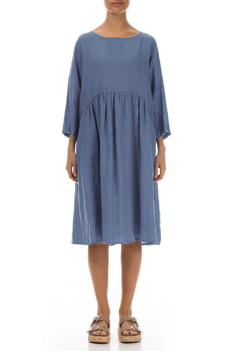 Flared Blue Nova Linen Midi Dress 1