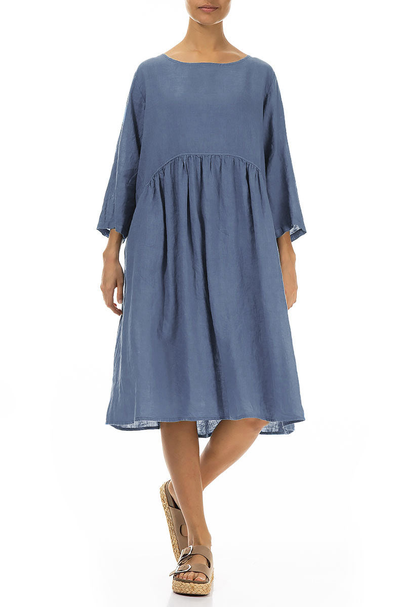 Flared Blue Nova Linen Midi Dress 5