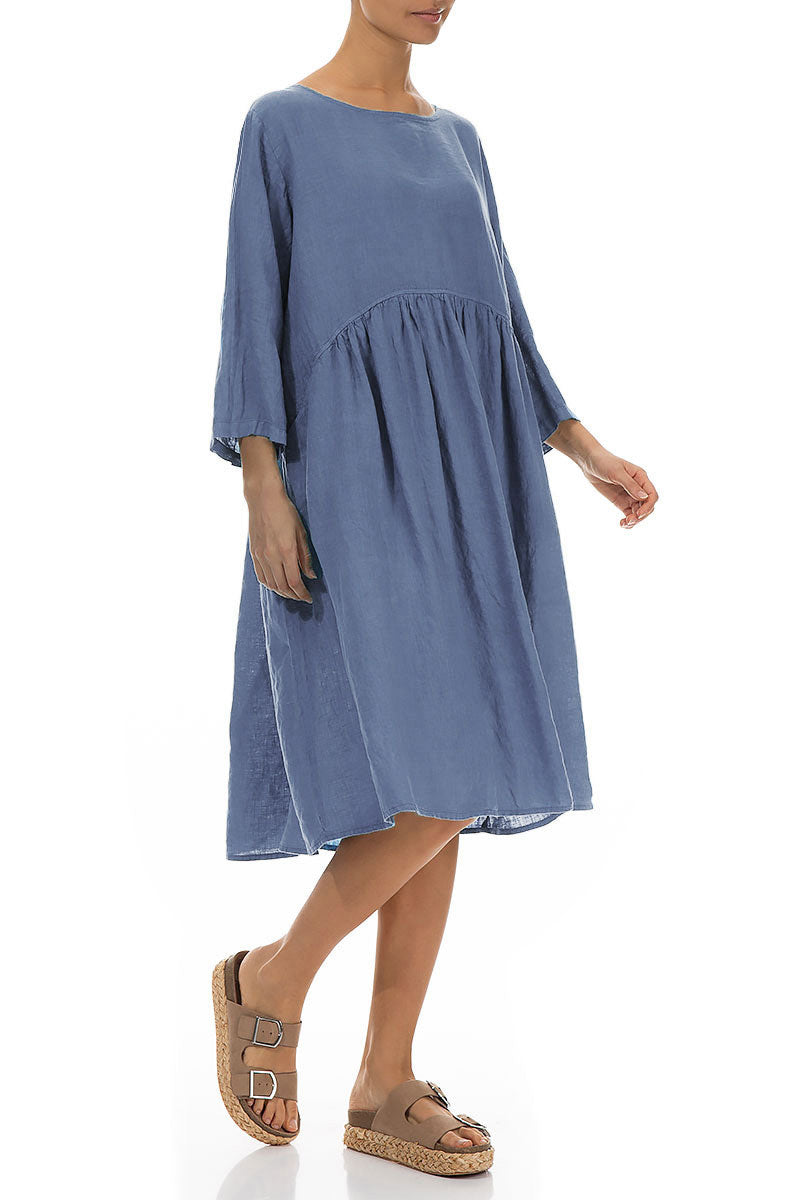 Flared Blue Nova Linen Midi Dress 4
