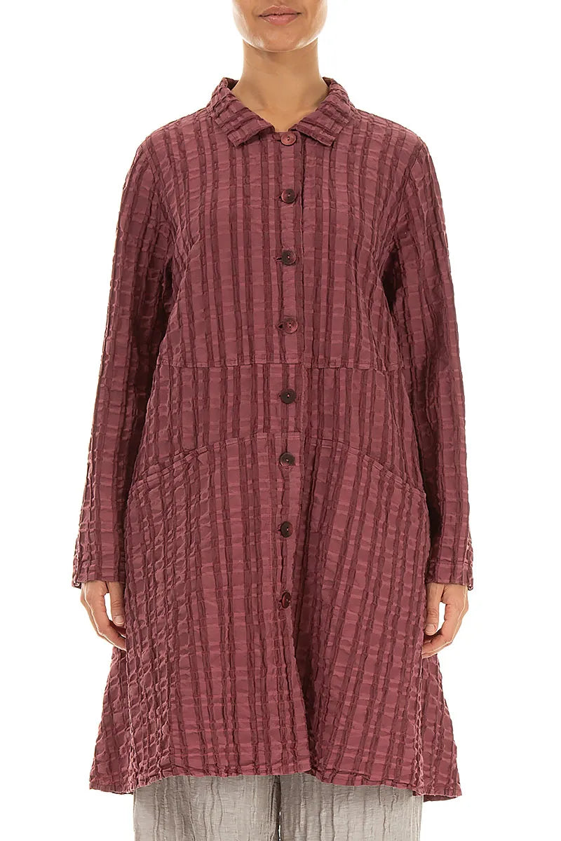 Veste évasée en lin et coton à carreaux rubis antique