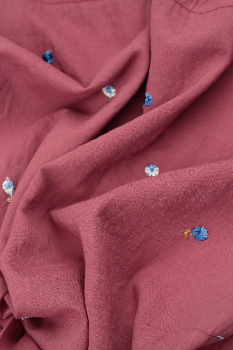 Flared Antique Ruby Embroidered Petals Cotton Shirt 5