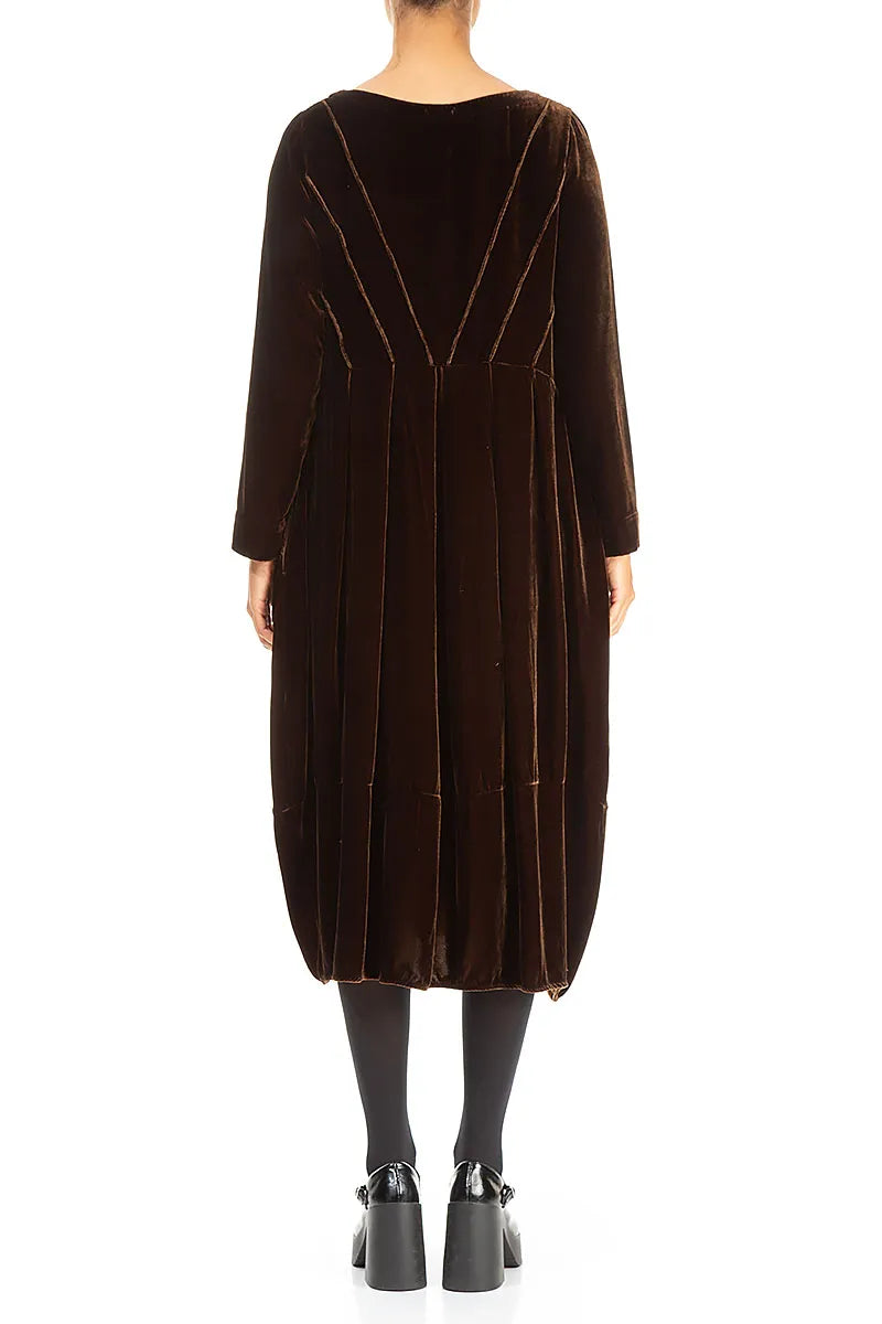 Flared Back Aged Copper Silk Velvet Dress