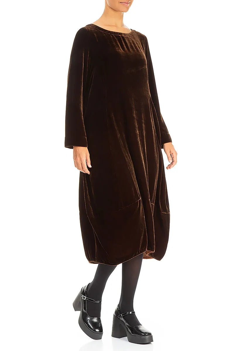 Flared Back Aged Copper Silk Velvet Dress