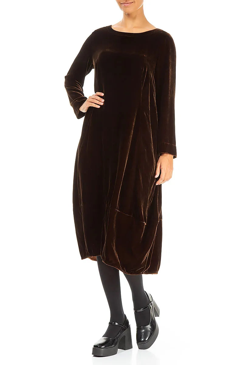 Flared Back Aged Copper Silk Velvet Dress