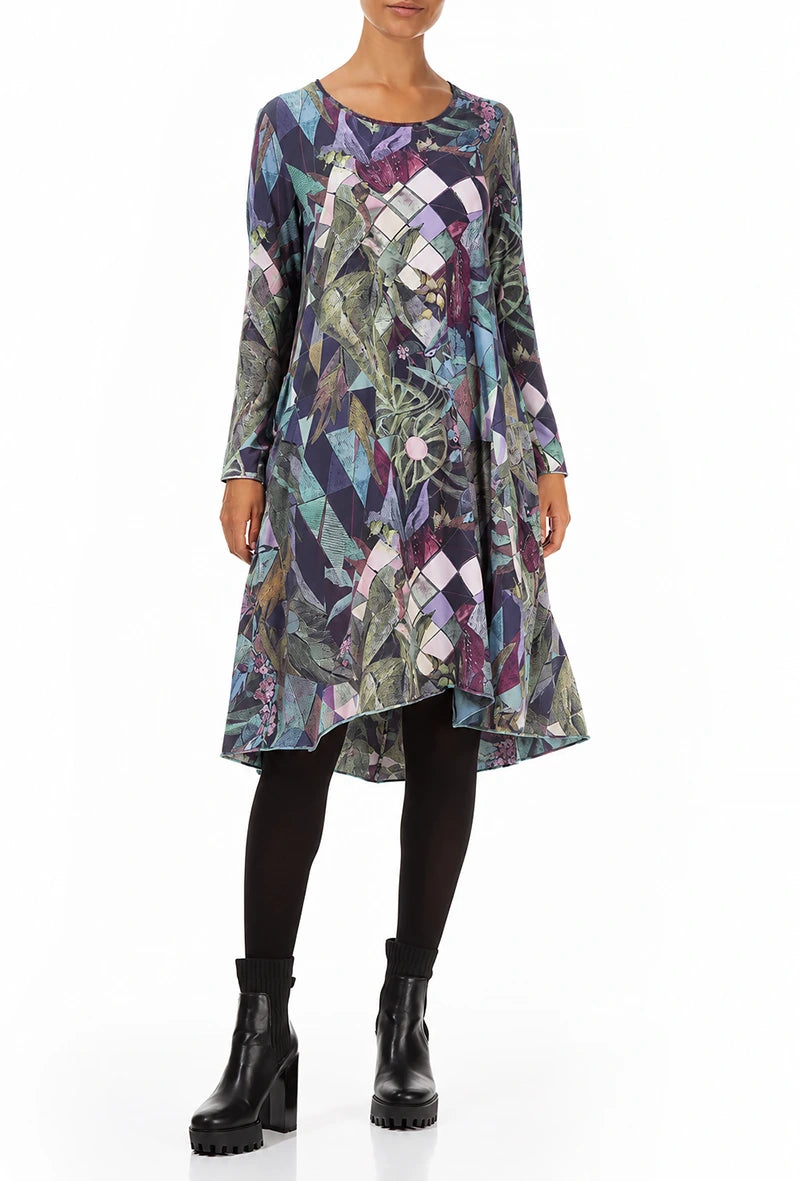 Flared Back Art Mosaic Cotton Dress