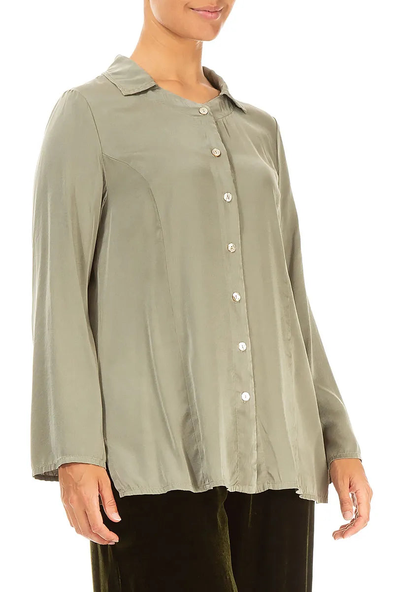 Flared Back Forest Mist Silk Shirt 3
