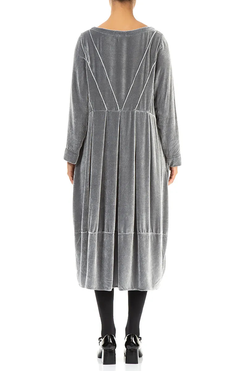 Flared Back Silver Silk Velvet Dress 2