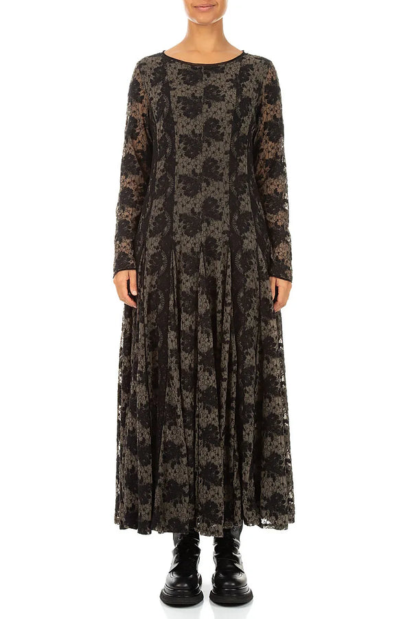 Flared Black Floral Cotton Lace Dress 1