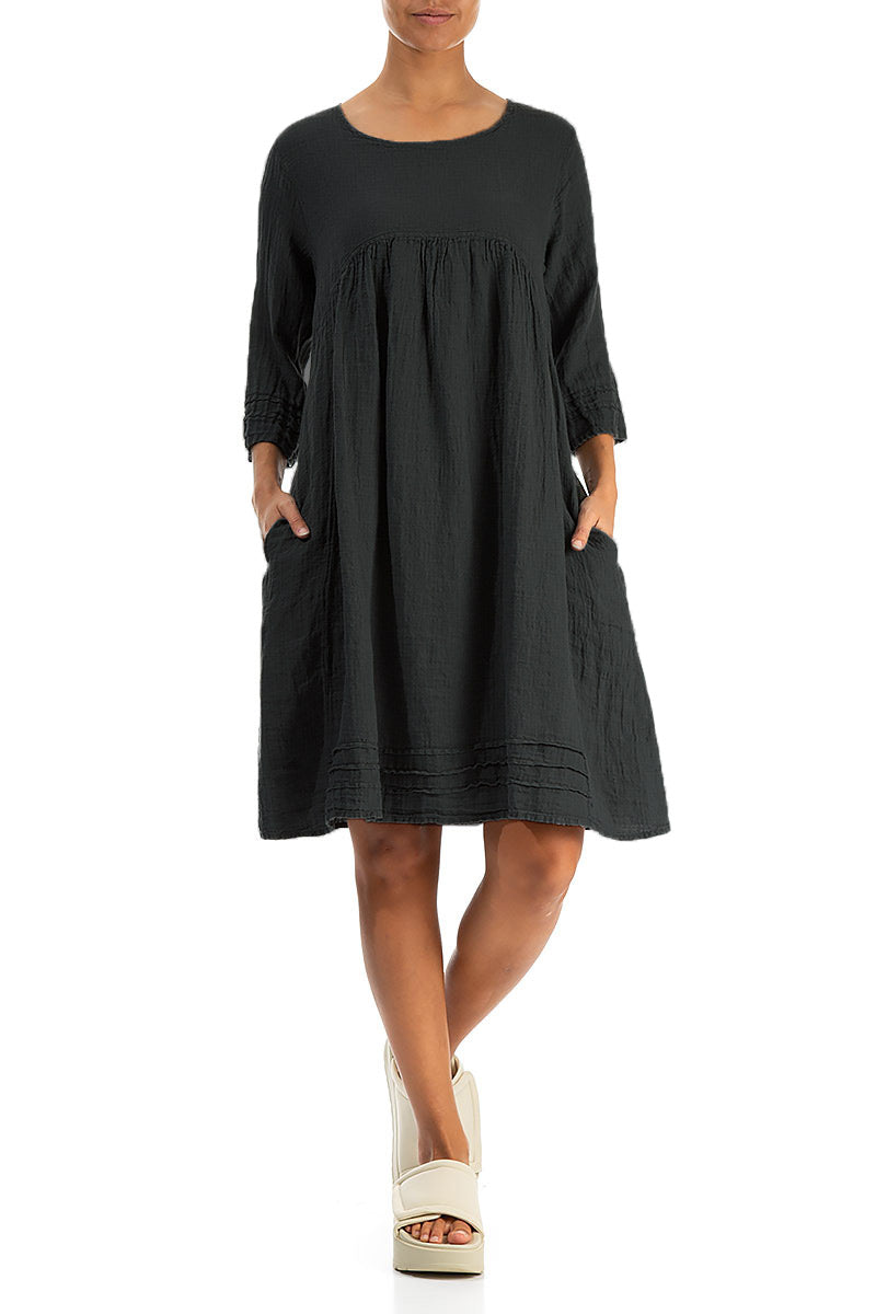 Flared Black Linen Dress 4