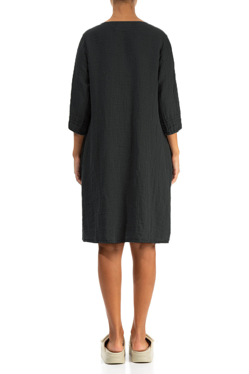 Flared Black Linen Dress 2
