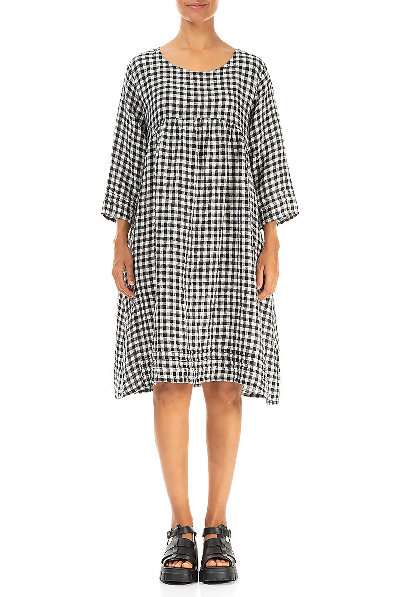 Flared Black & White Check Linen Dress 1