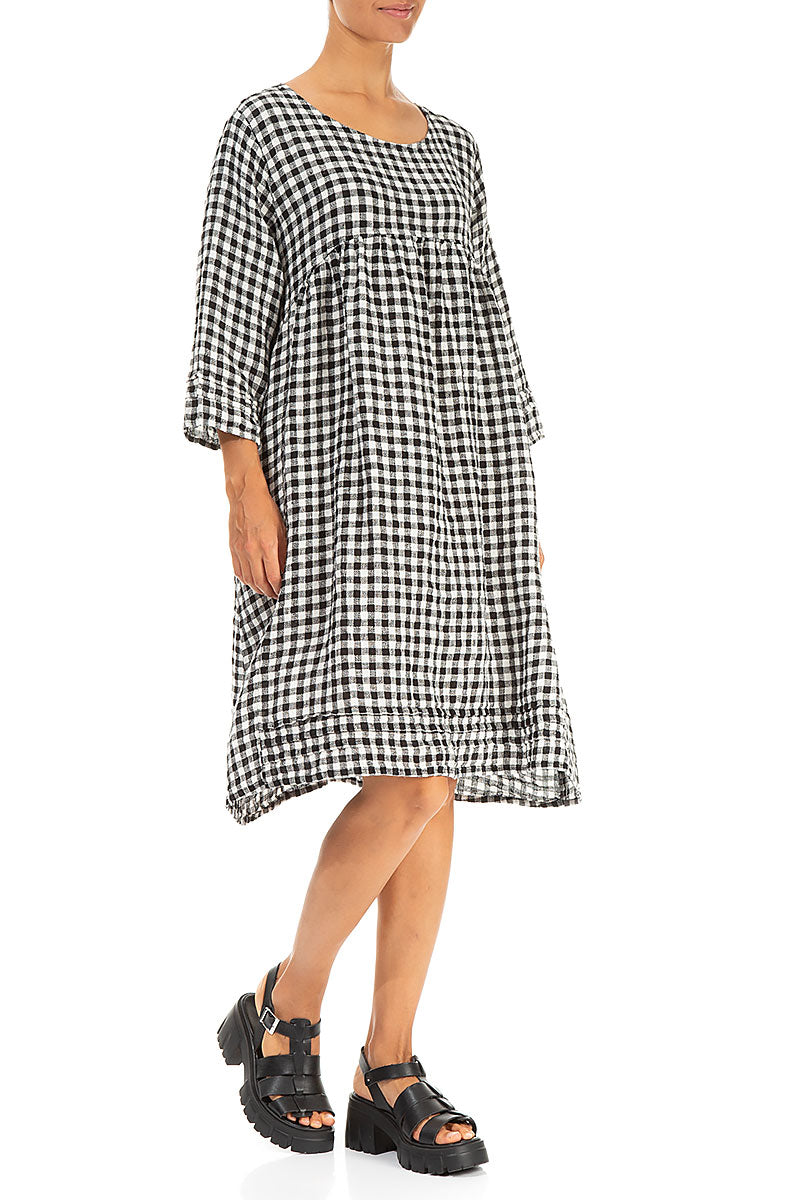 Flared Black & White Check Linen Dress 3