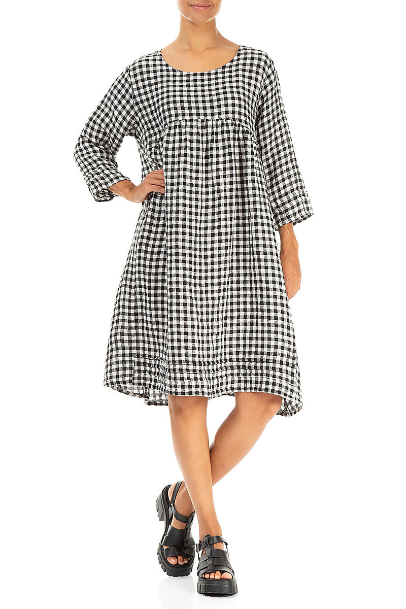Flared Black & White Check Linen Dress 4