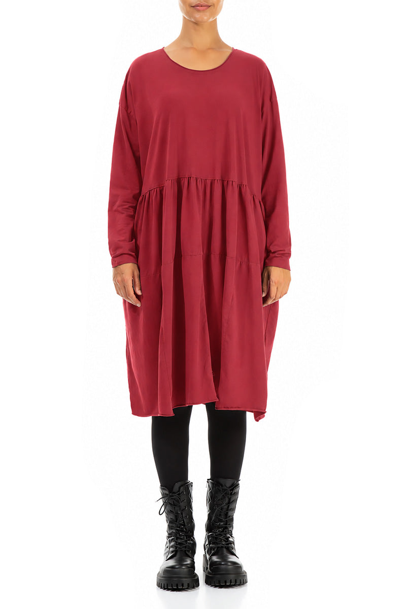 Flared Boxy Ruby Cotton Dress 1