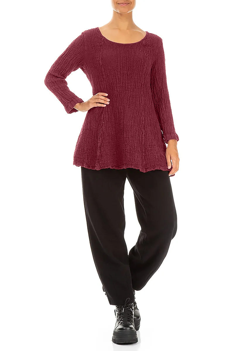 Flared Ruby Textured Linen Tunic