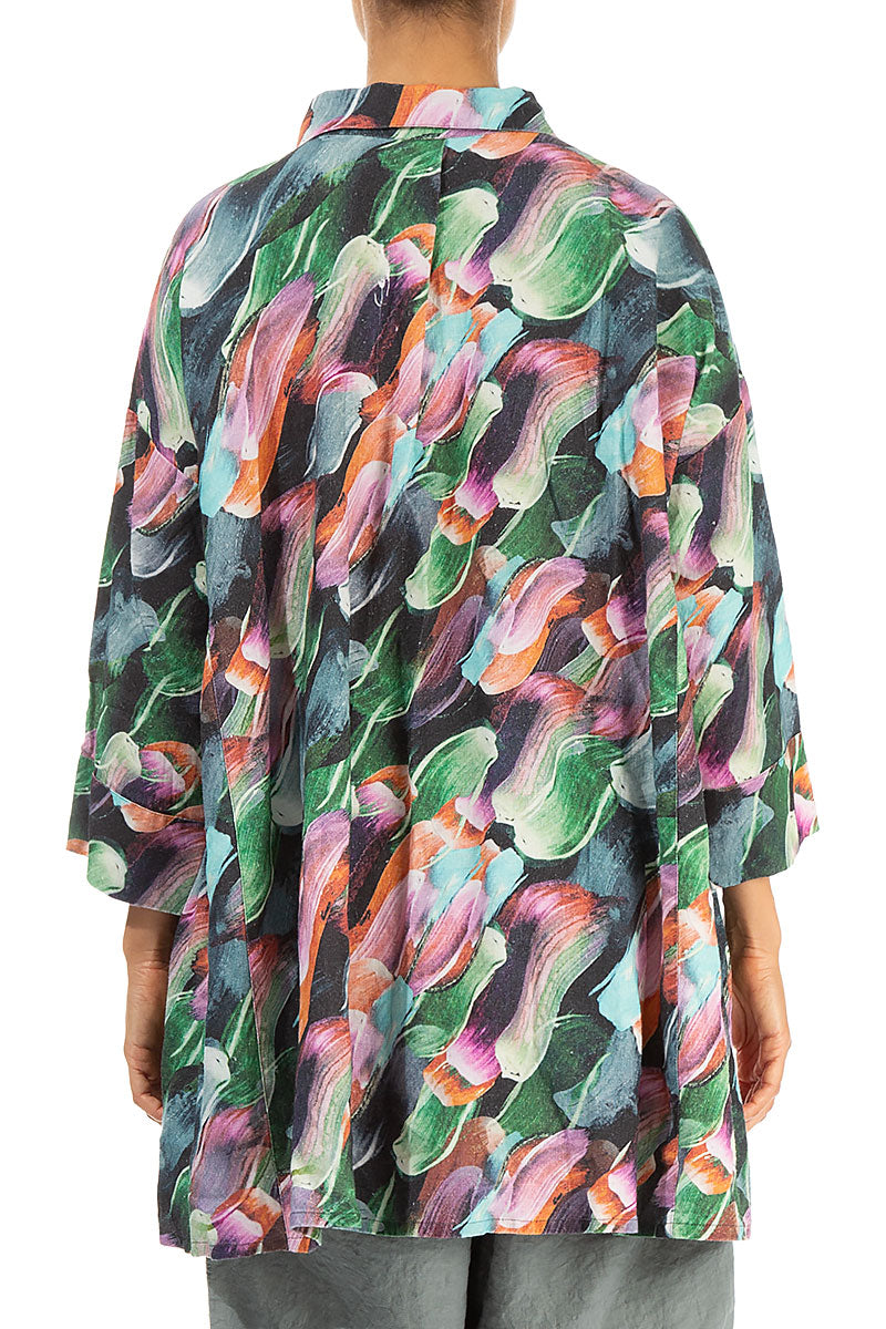 Flared Collar Neck Paint Charm Linen Shirt 2