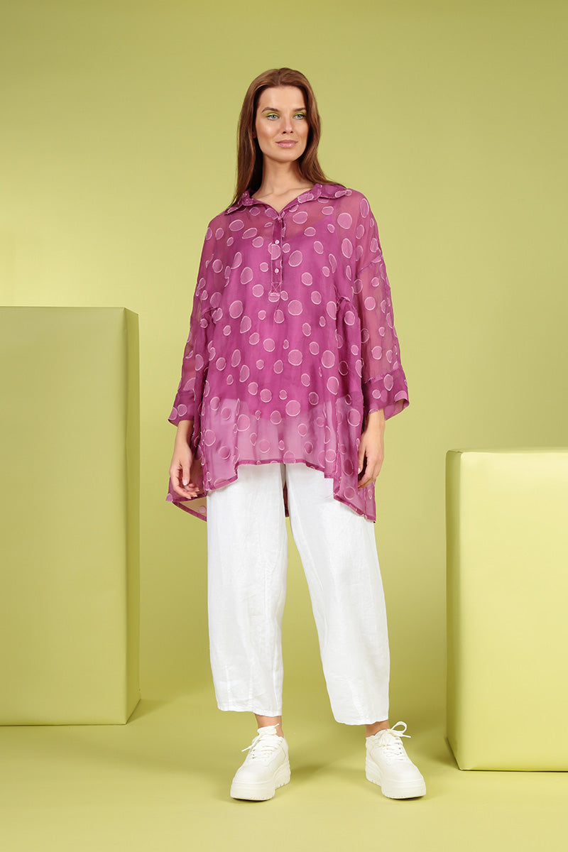 Flared Collar Neck Wild Berry Bubbles Silk Tunic 5