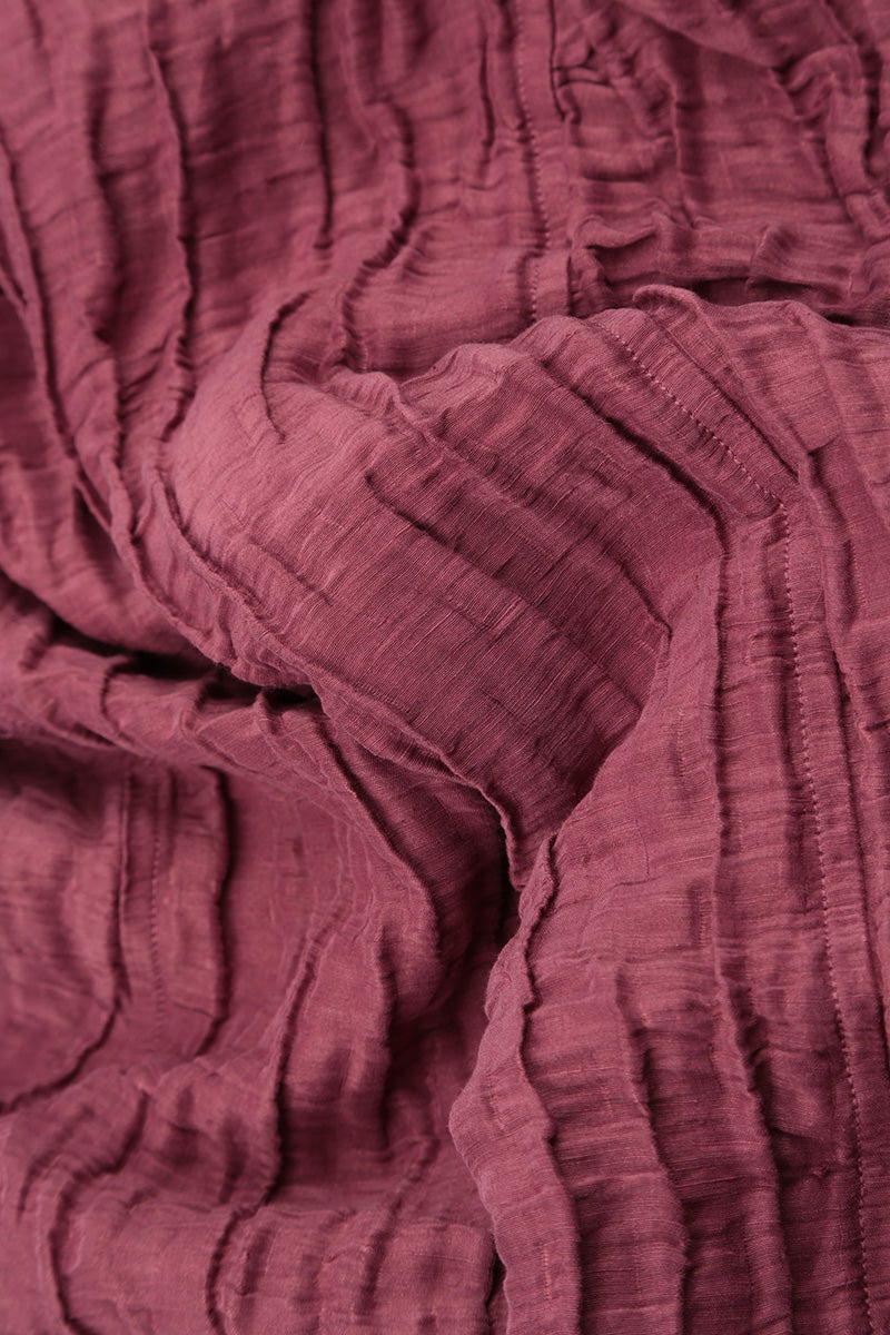 Flared Crinkled Antique Ruby Silk Shirt 5