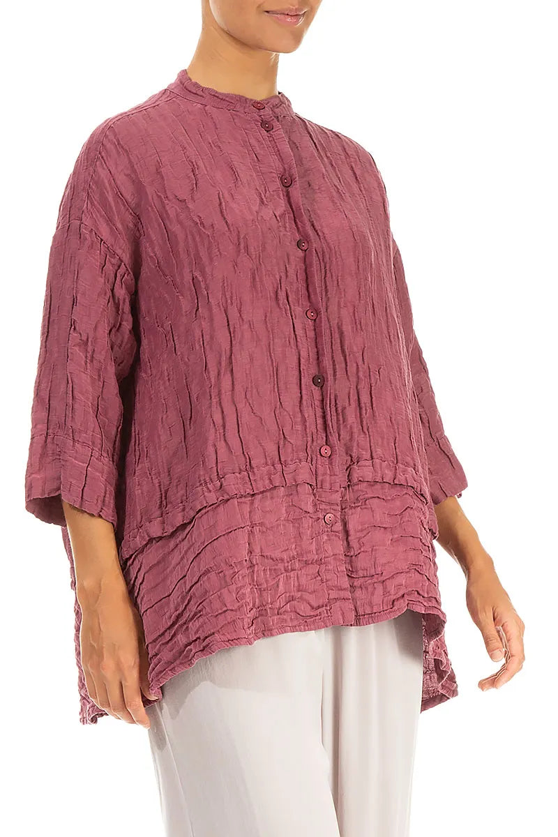 Flared Crinkled Antique Ruby Silk Shirt 3