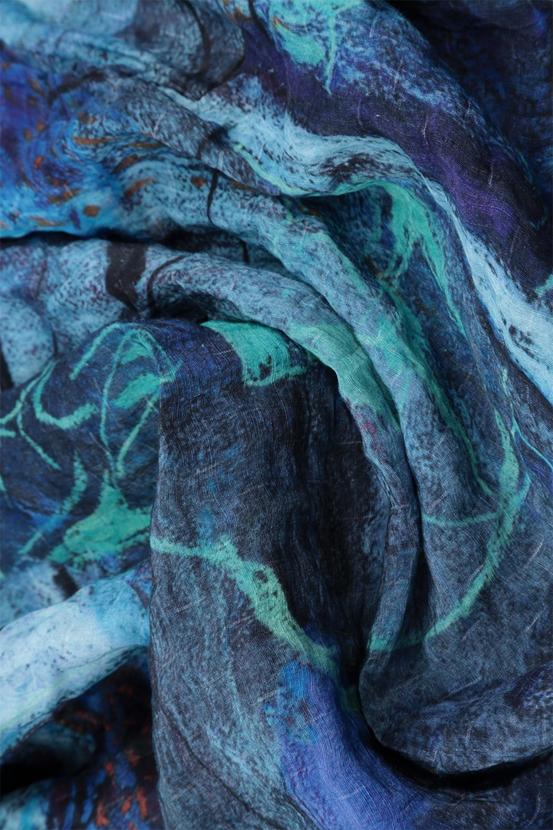 Flared Crinkled Blue Reverie Silk Shirt 5